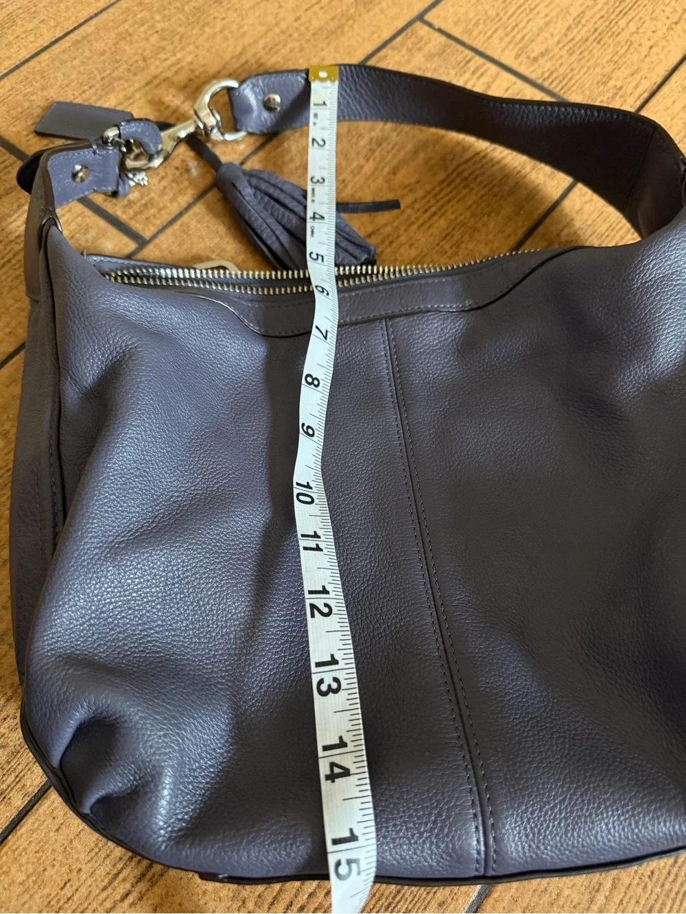 COACH Leather Hobo Shoulder Bag Slate Blue Gray Pebbled Leather Tassel
